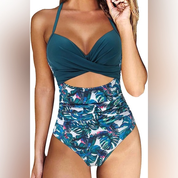 One Piece Swimsuit Tummy Control Cutout High Waisted‎ Bathing Suit XL - Picture 1 of 10